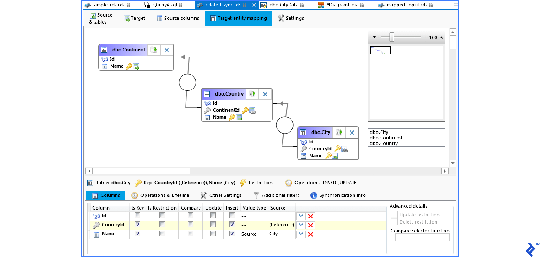 Editor for Data Synchronization in SQL Database Studio