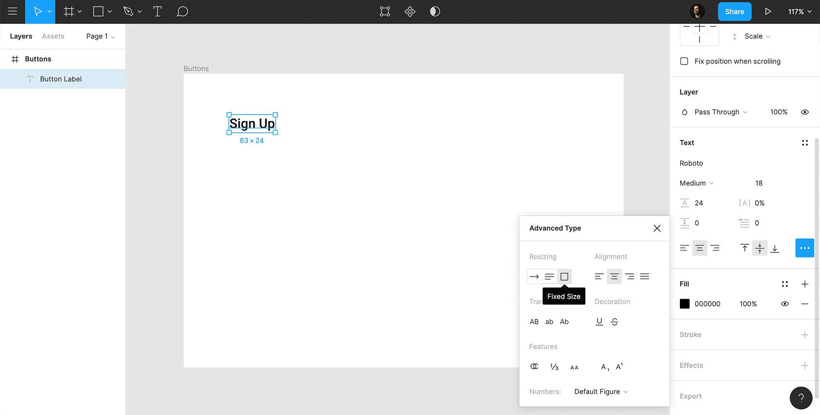 Figma button component.