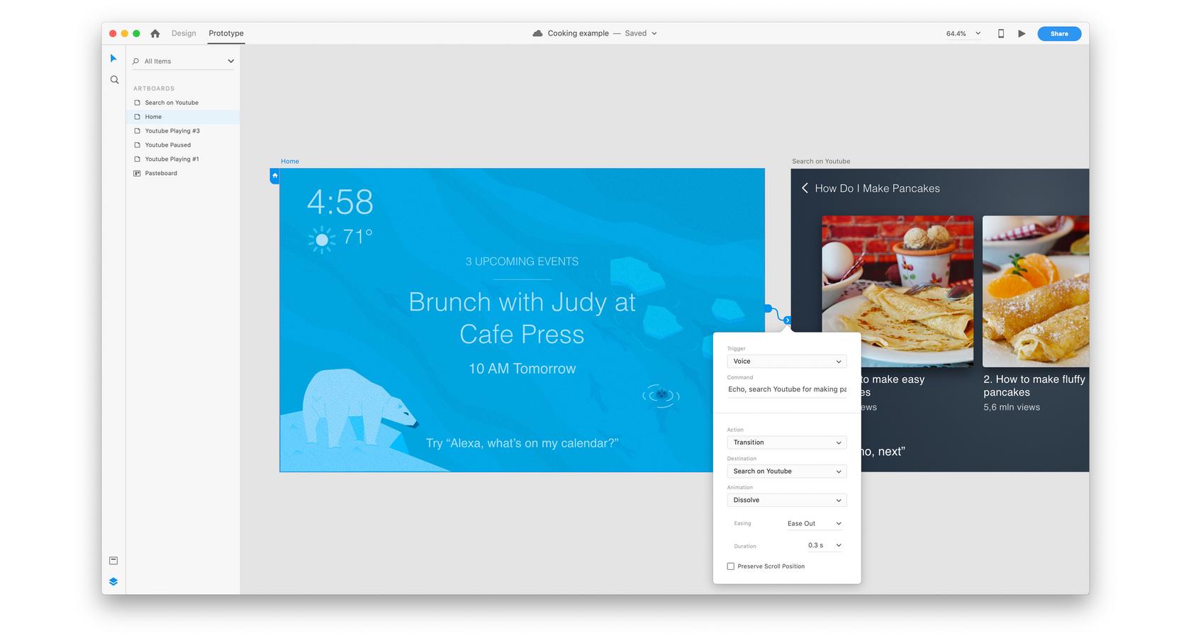 Adobe XD prototype adding a voice trigger