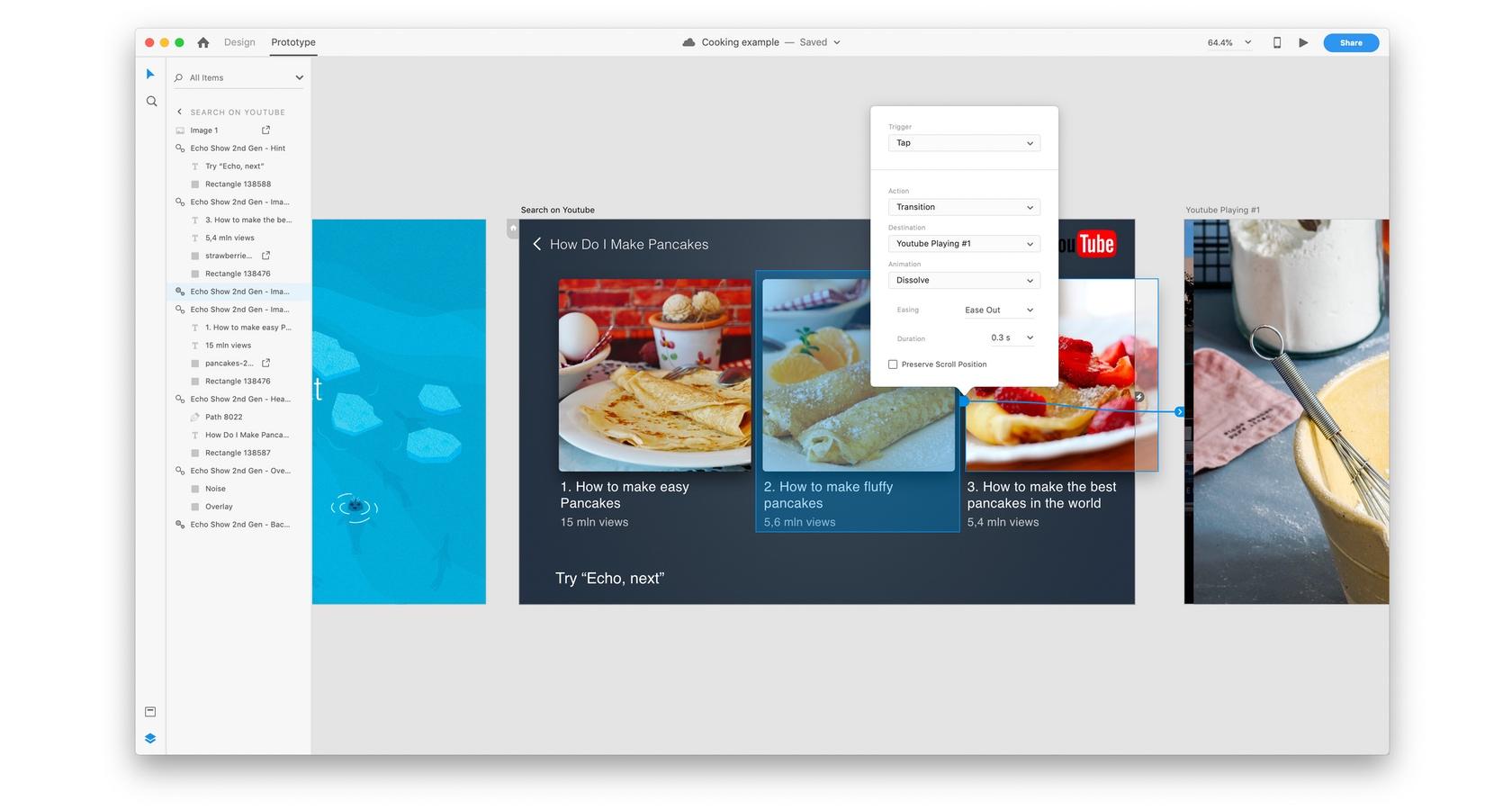 Adobe XD prototype tutorial adding the tap command