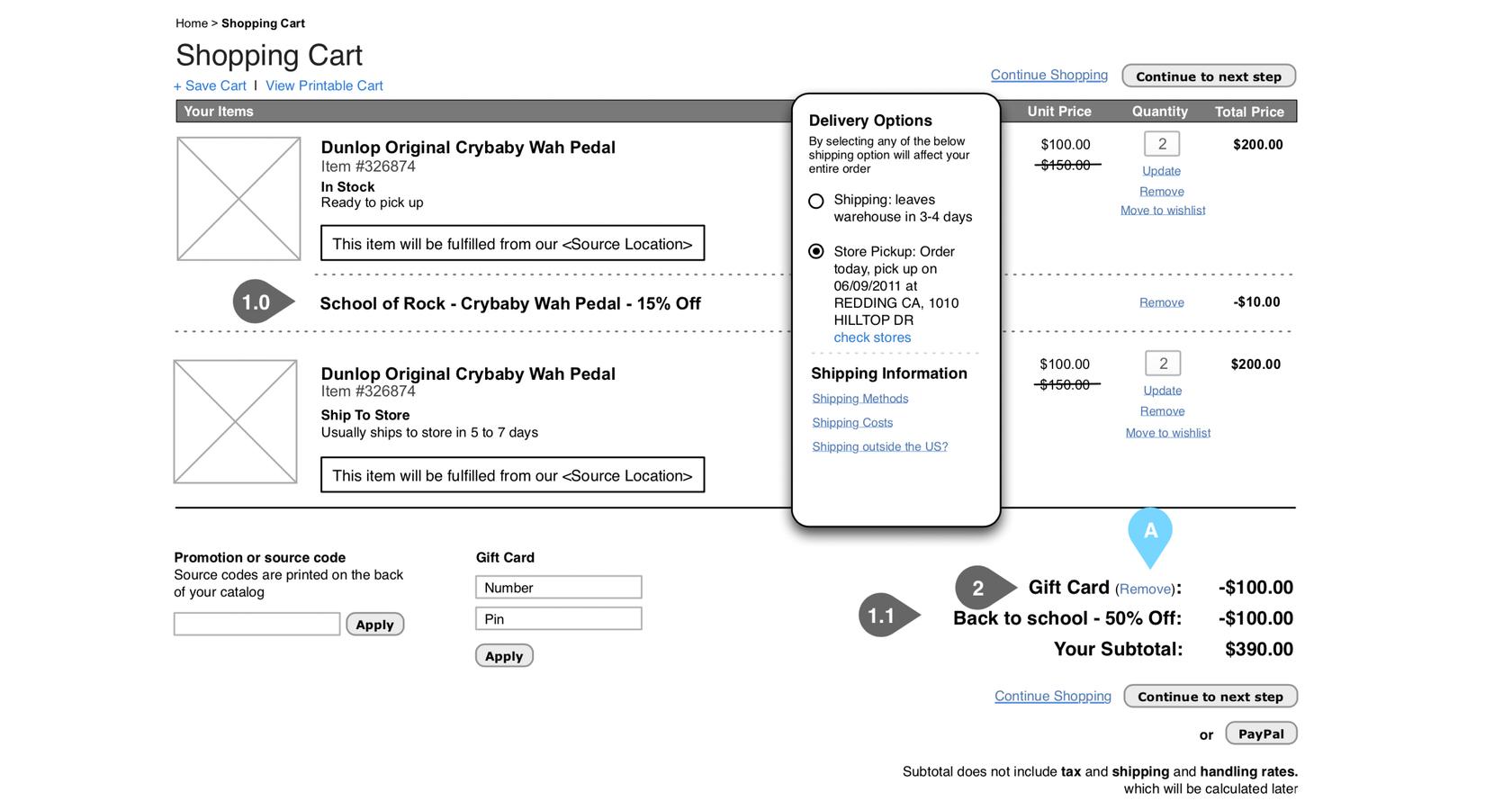 A wireframe design tool is used to produce wireframes that depict page-level layout details.