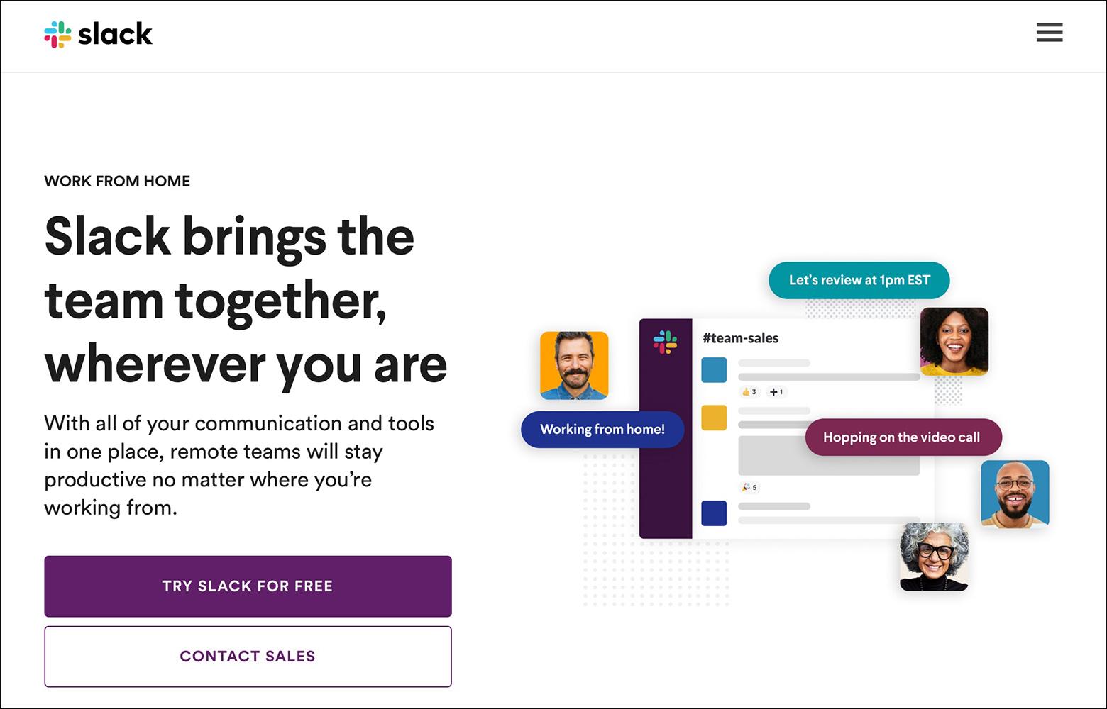Slack follows homepage design best practices to create a user-focused design