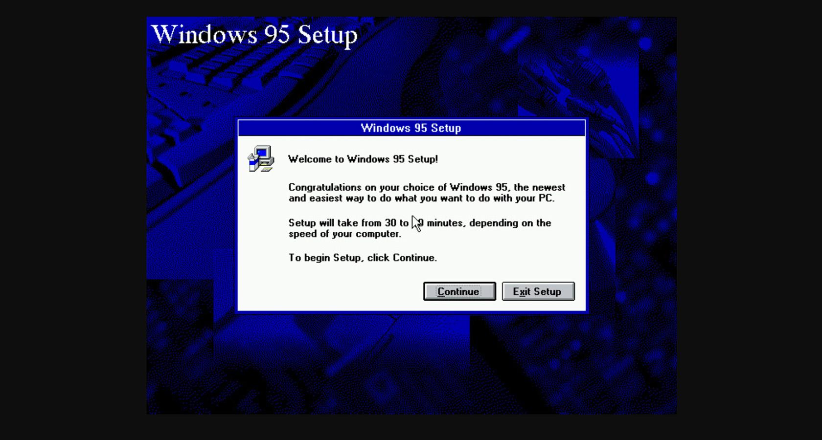 Creative copy in the Windows 95 setup wizard.