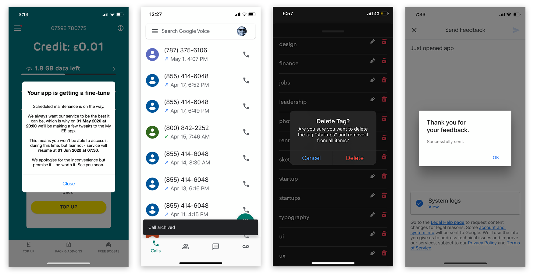 Notification ux design for Google voice mobile app notifications
