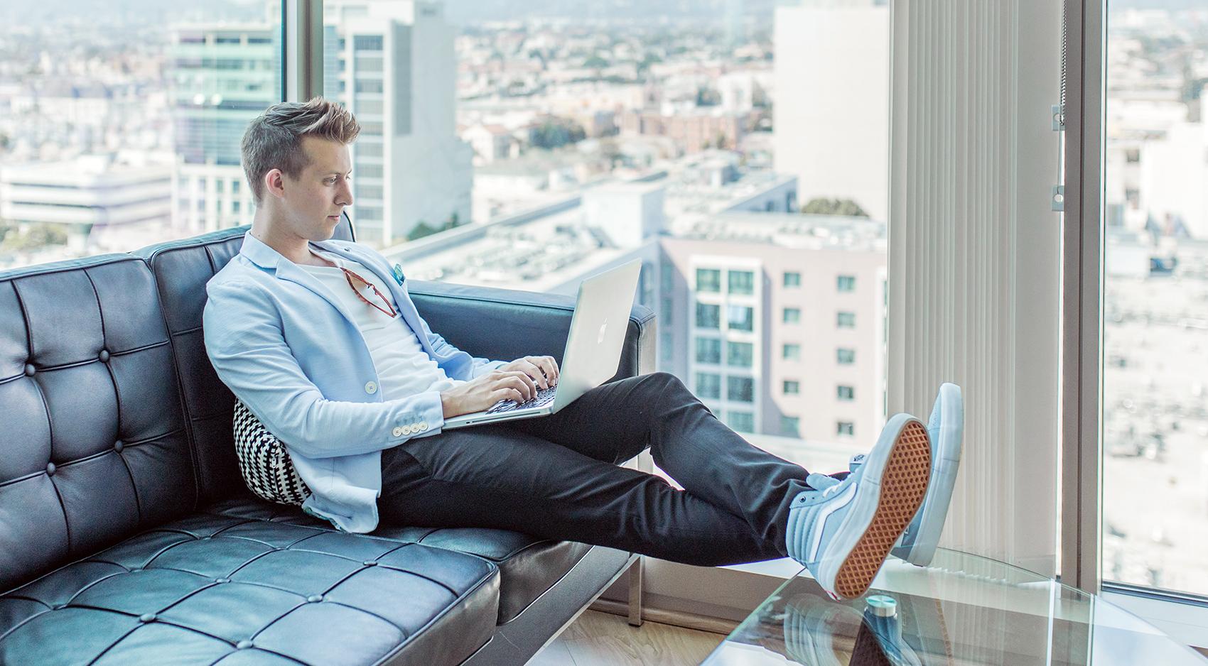 Digital nomad working remotely.
