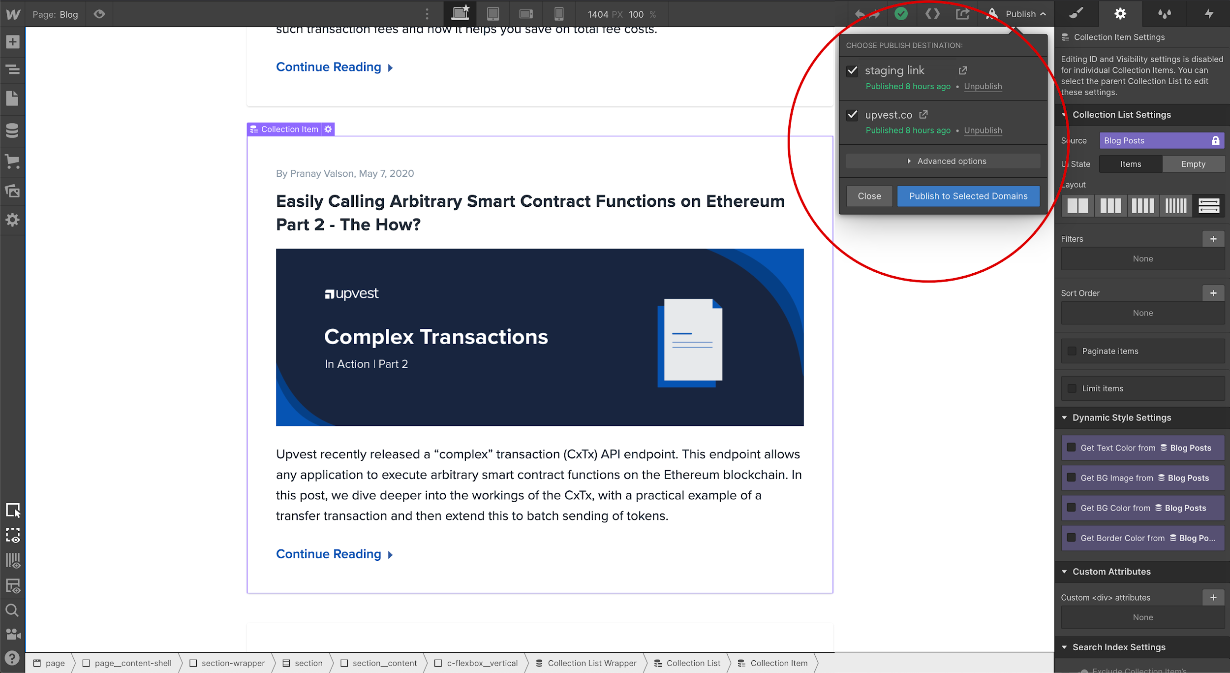 Webflow basics include the ability to publish to a staging server