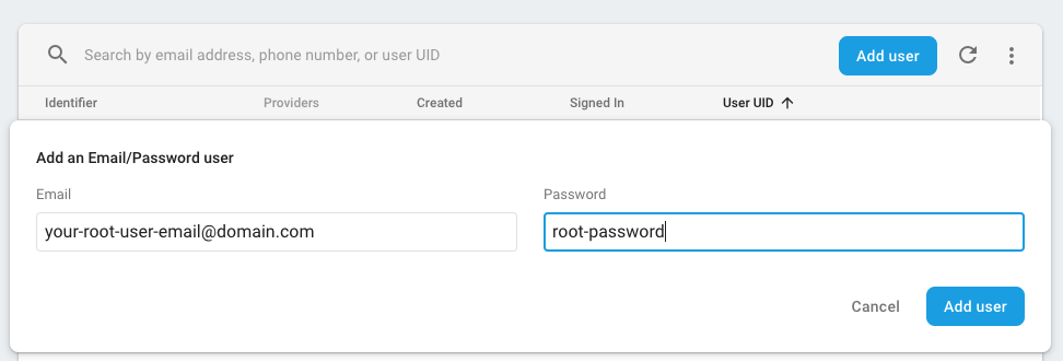 Creating a user from the Firebase Authentication Console