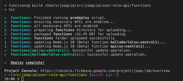 Running the firebase deploy command