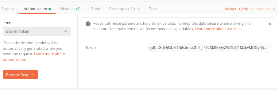 Setting the bearer token in Postman