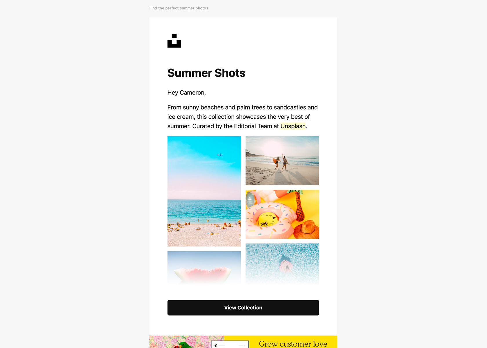 Email design examples: Unsplash