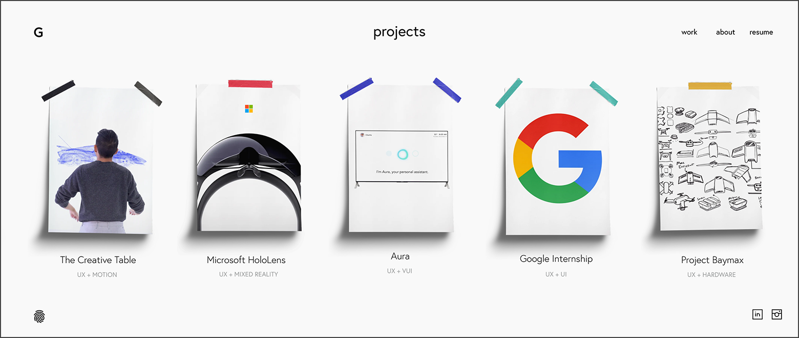 Showing design projects on cards is one of the tips on how to make a portfolio site better.