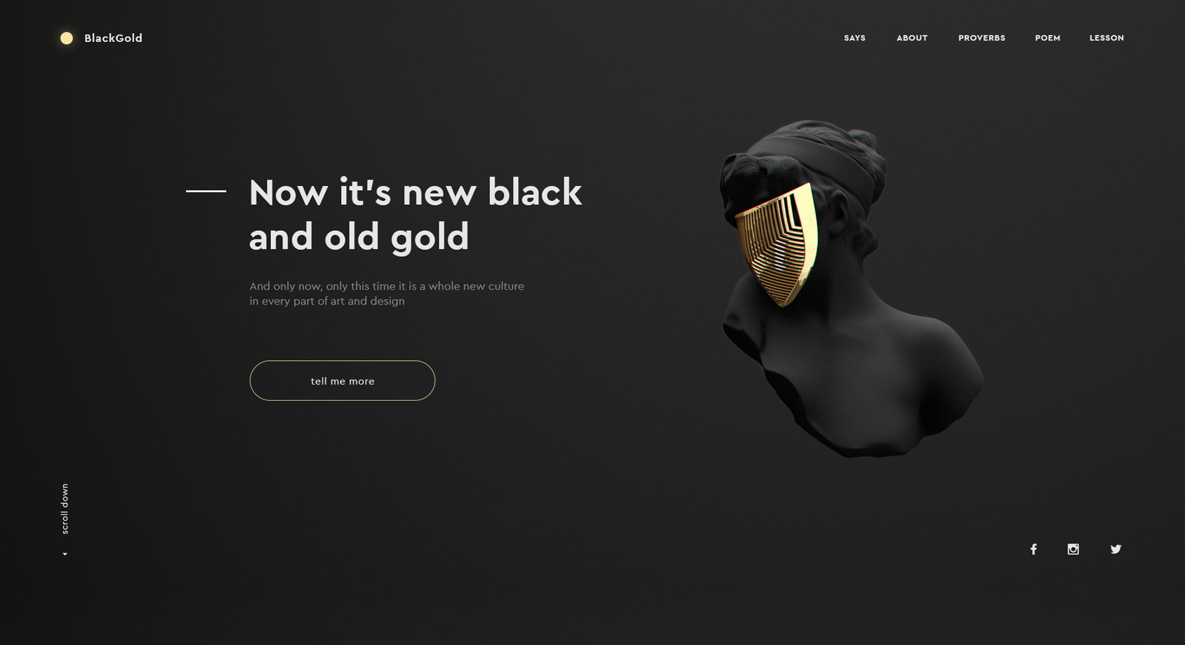 Minimalist dark UI web design.