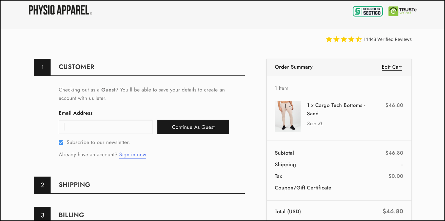 Security badges and verified reviews increase shopper trust.