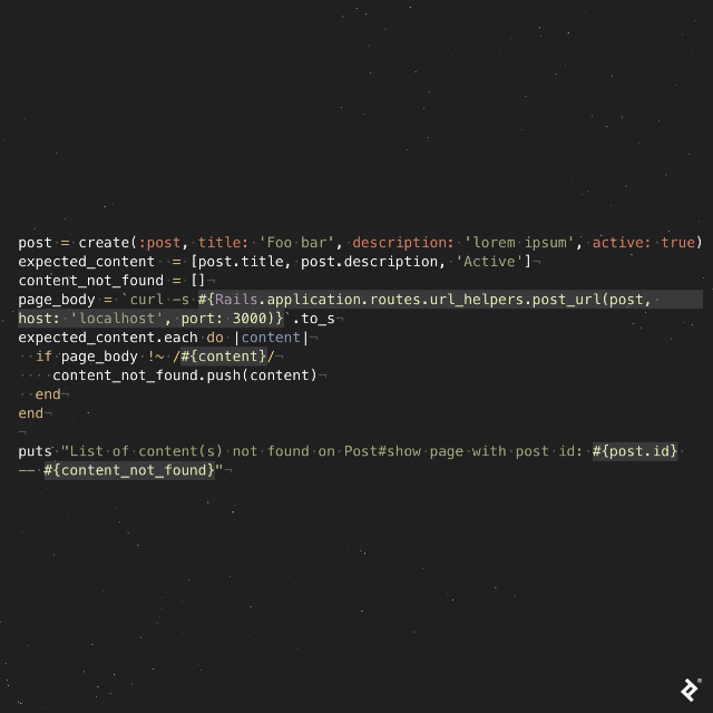 Test two confirms that all the expected content is there.