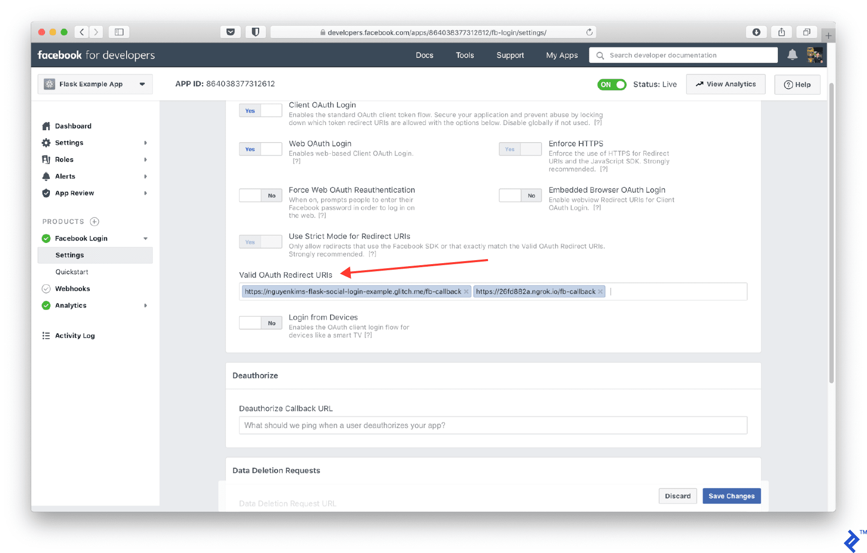Valid OAuth Redirect URIs
