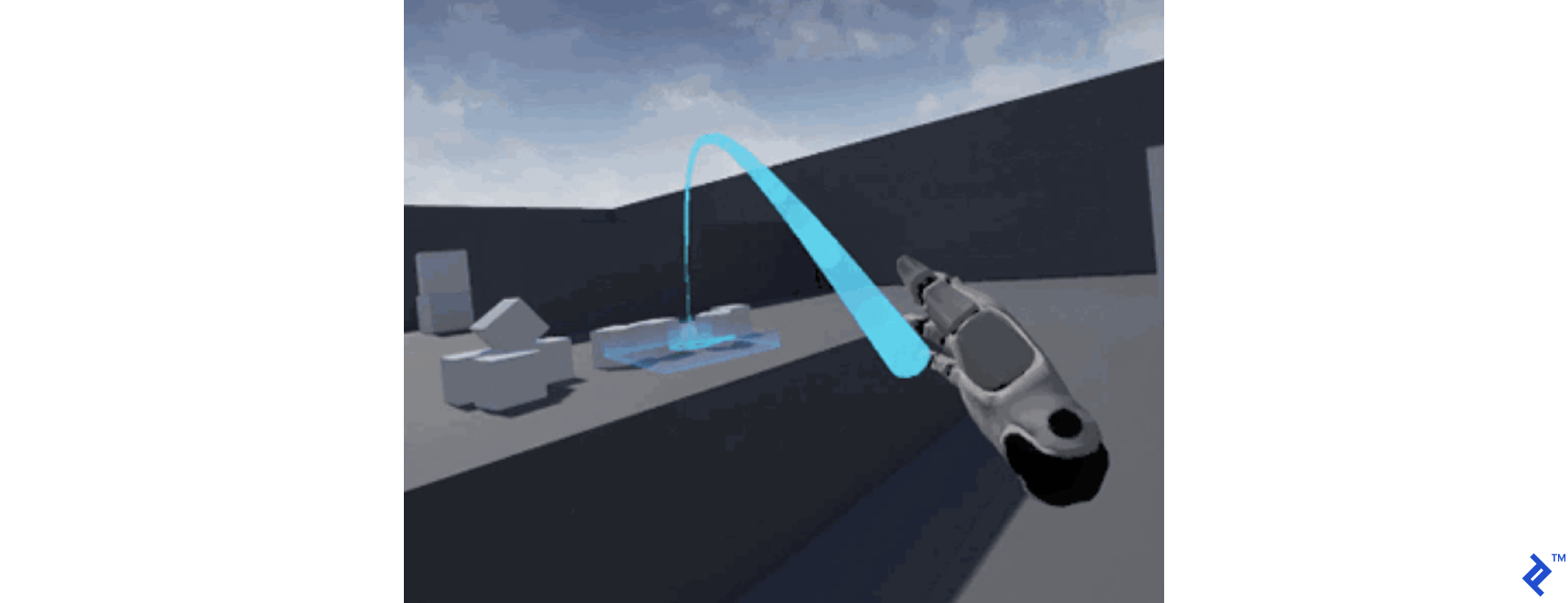 A teleport ray in Unreal Engine’s default content