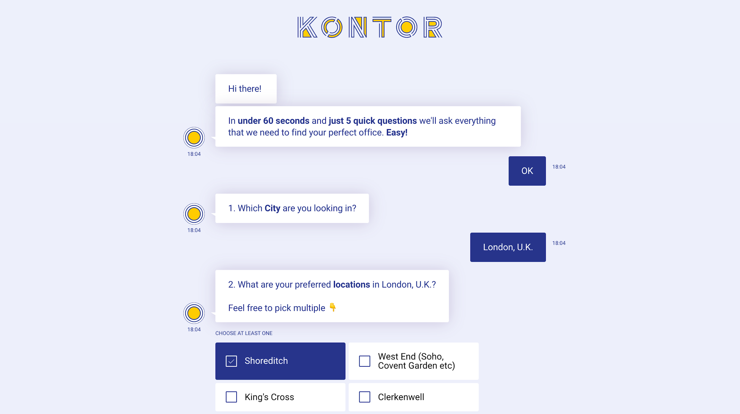 Kontor is one of the chatbots that increase landing page conversions