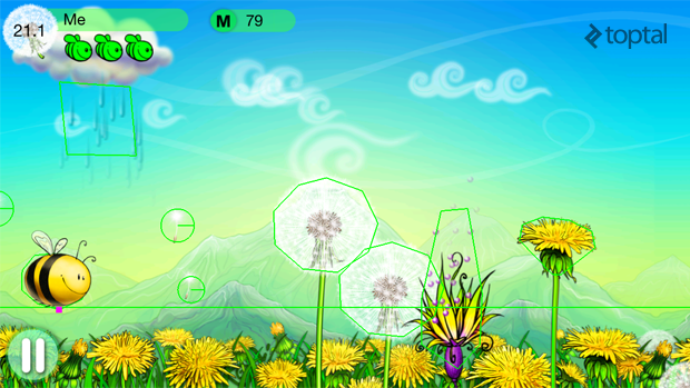 In iOS infinite runner games, sprites and physical objects coexist.