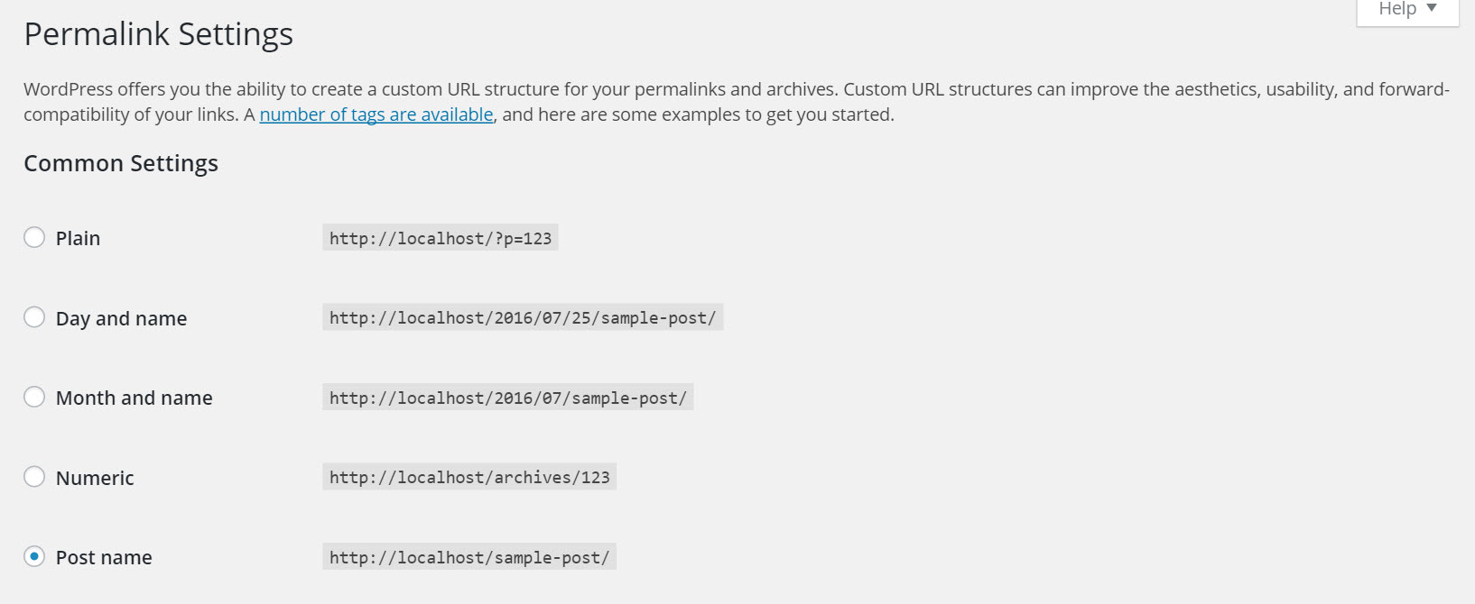 WordPress Permalink Settings