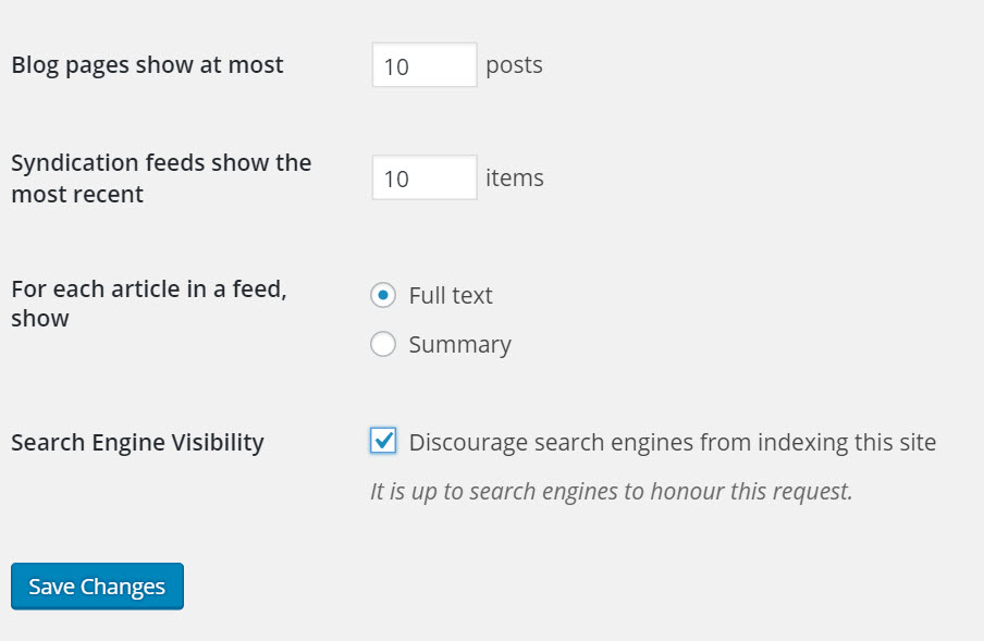 WordPress Reading Settings