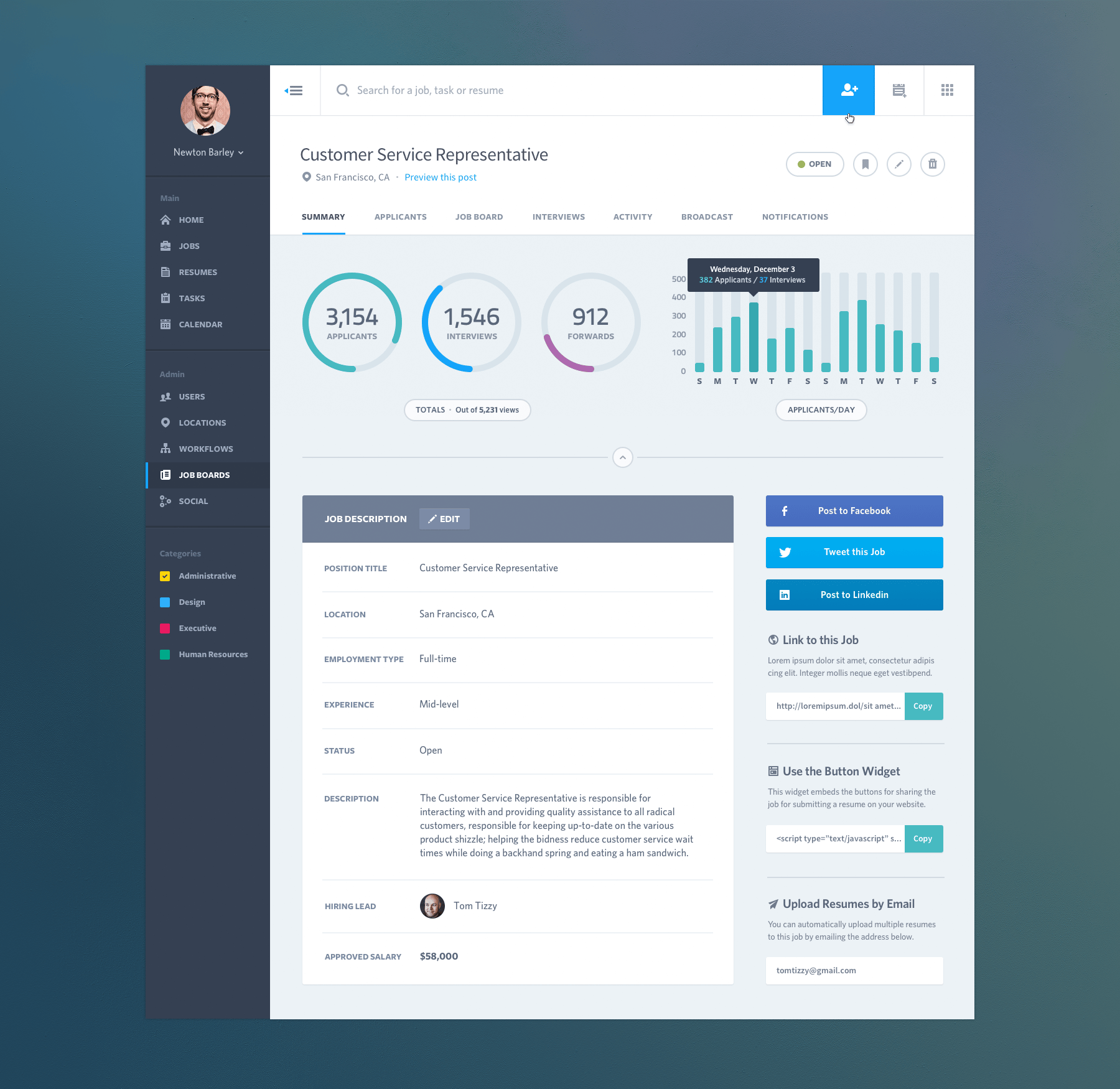 Dashboard Job Summary Web App