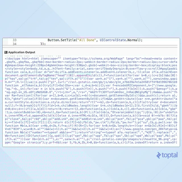 Application Output tab.