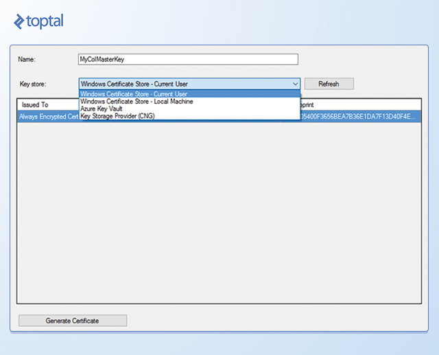 Open a new Column Master Key dialog box