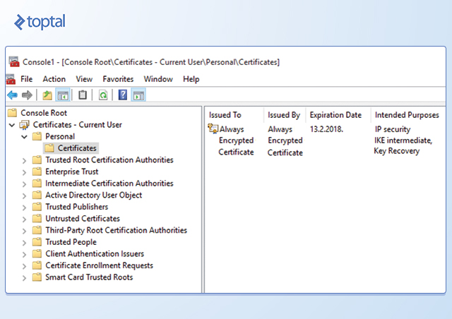 Check the key's existence in the Windows Certificate Store