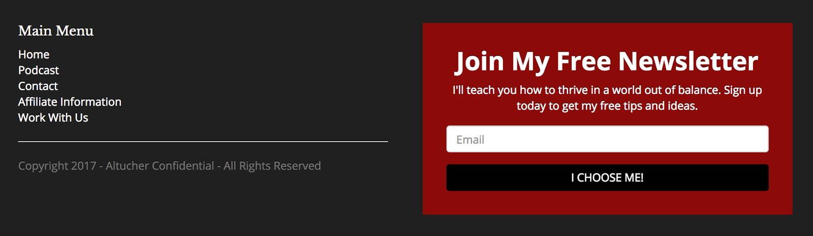Image of a standard footer opt-in conversion funnel