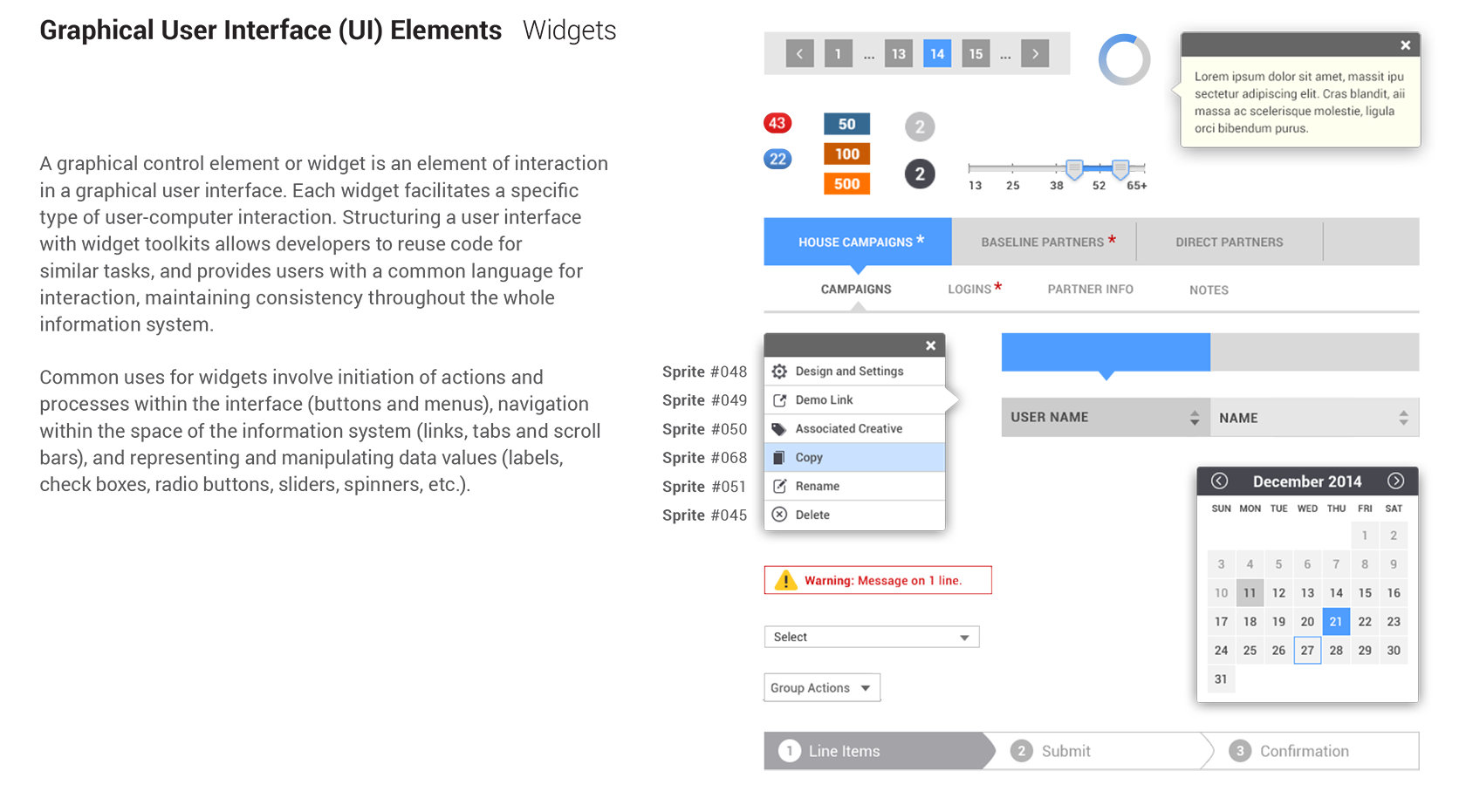 Style guide, UI elements, component library