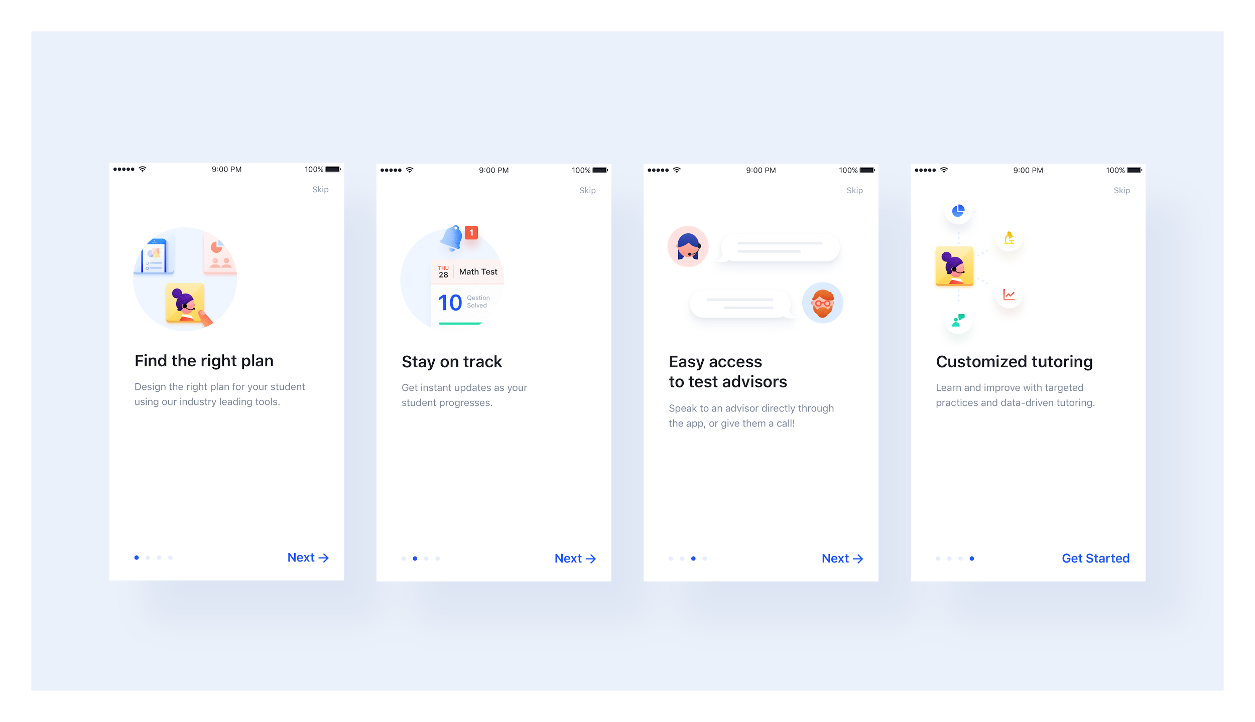 App onboarding screens