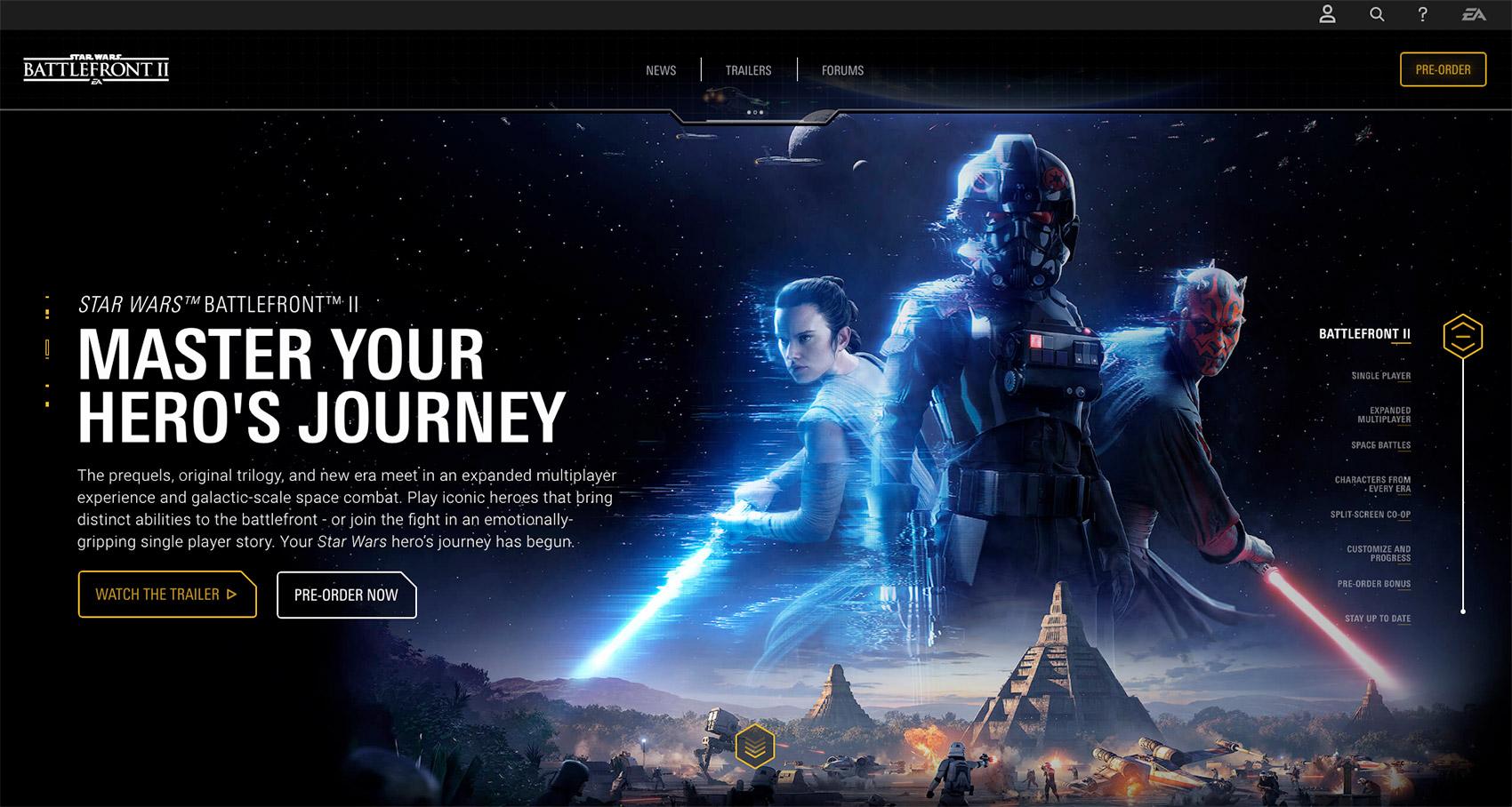 Star Wars Battlefront 2 game website color-scheme styleguide