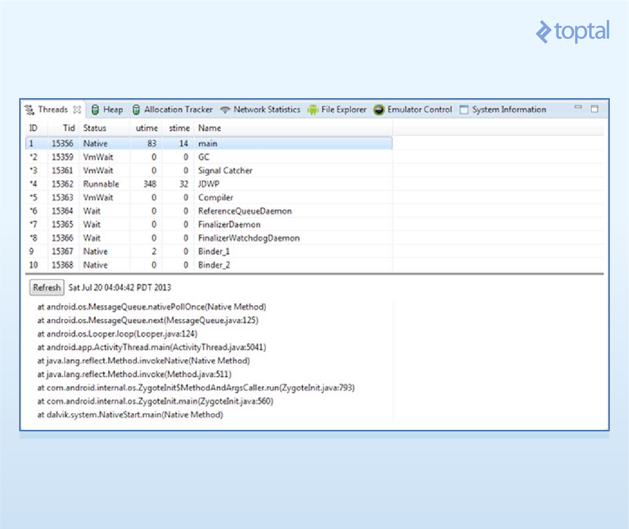 Thread Info Console in DDMS, user interface