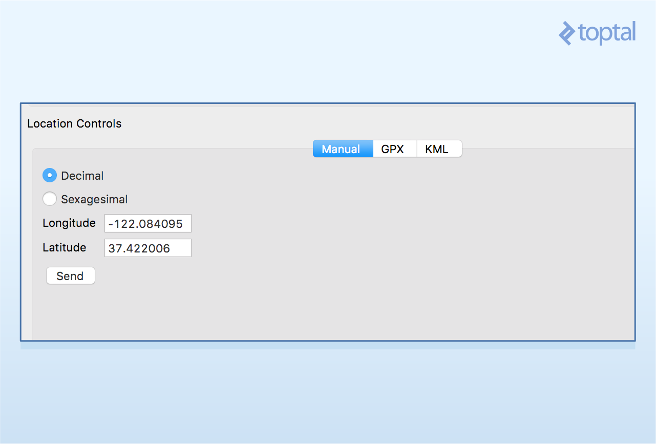 Manual location controls used for spoofing in DDMS
