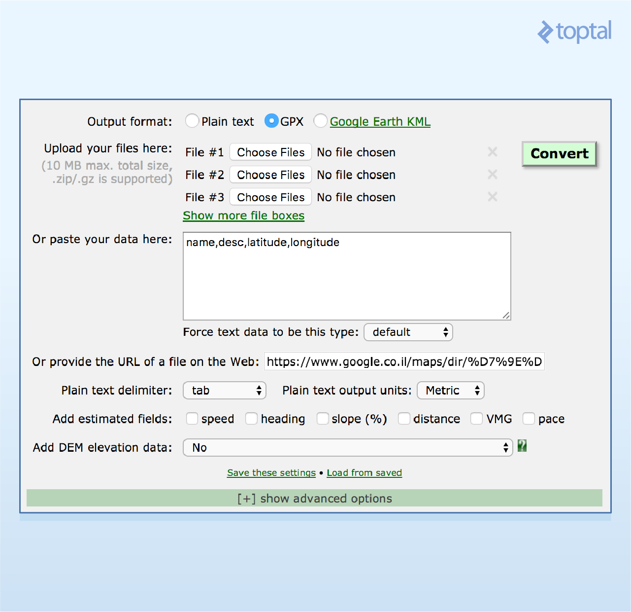 DDMS location spoofing: GPS Wisualizer setup