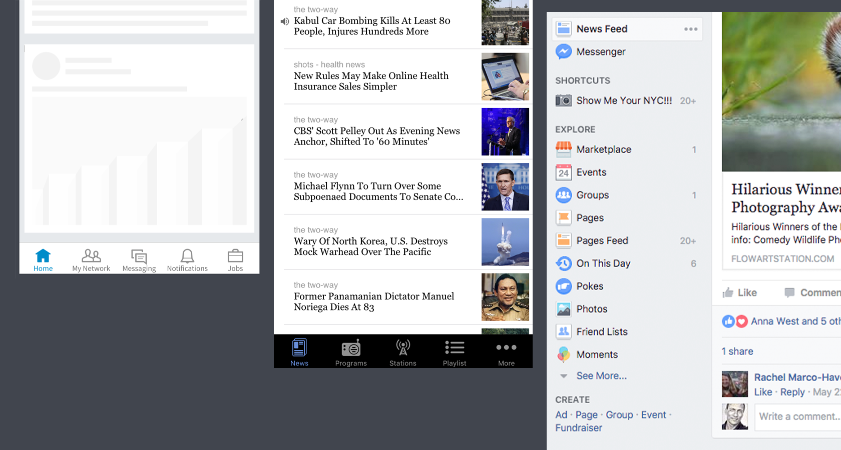 Linkedin and Facebook UI labeled icons interaction design best practices