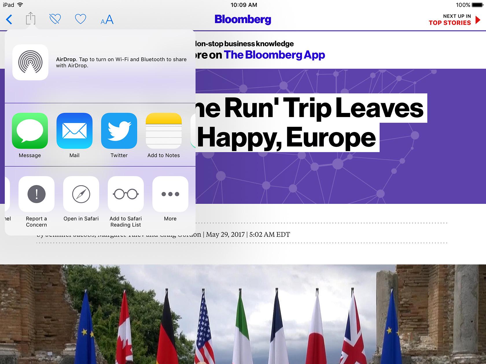 Apple News iPad App share menu is great interaction design