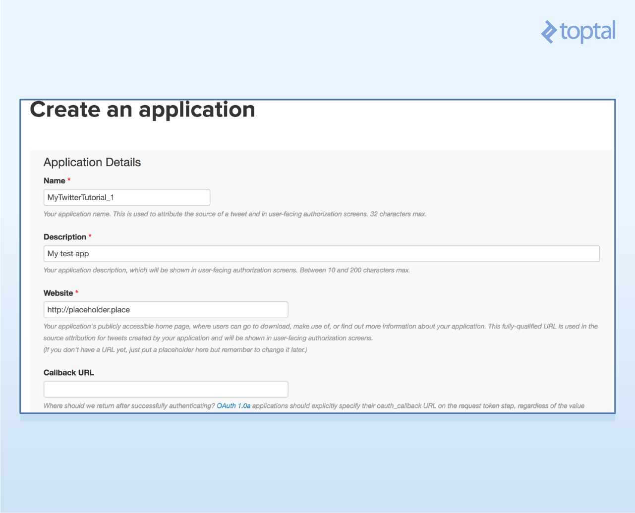 App creation form