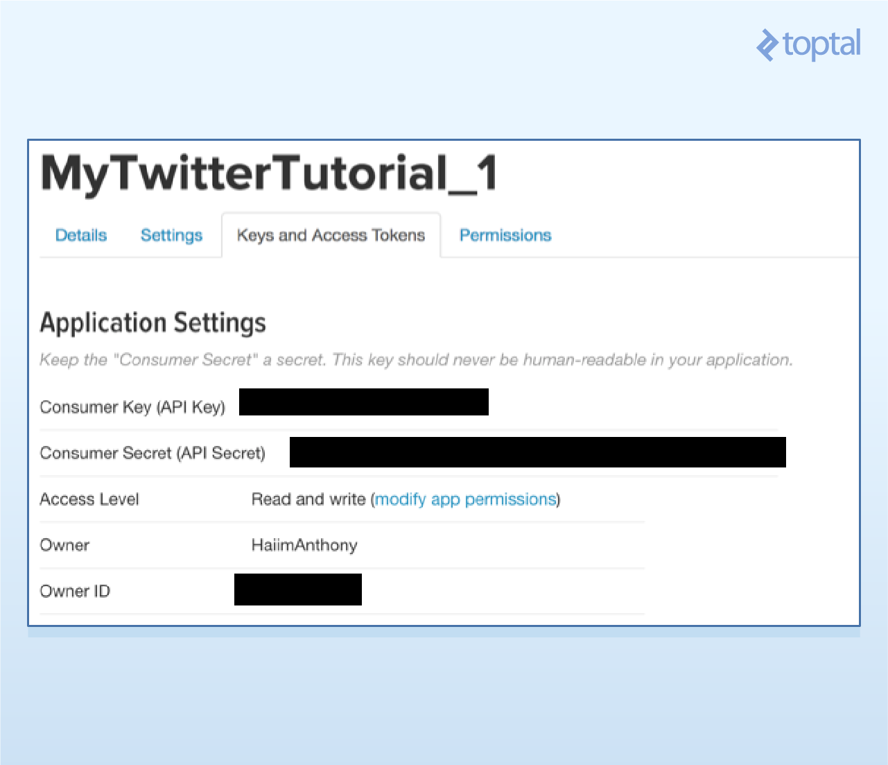 Location of the Twitter API key and secret