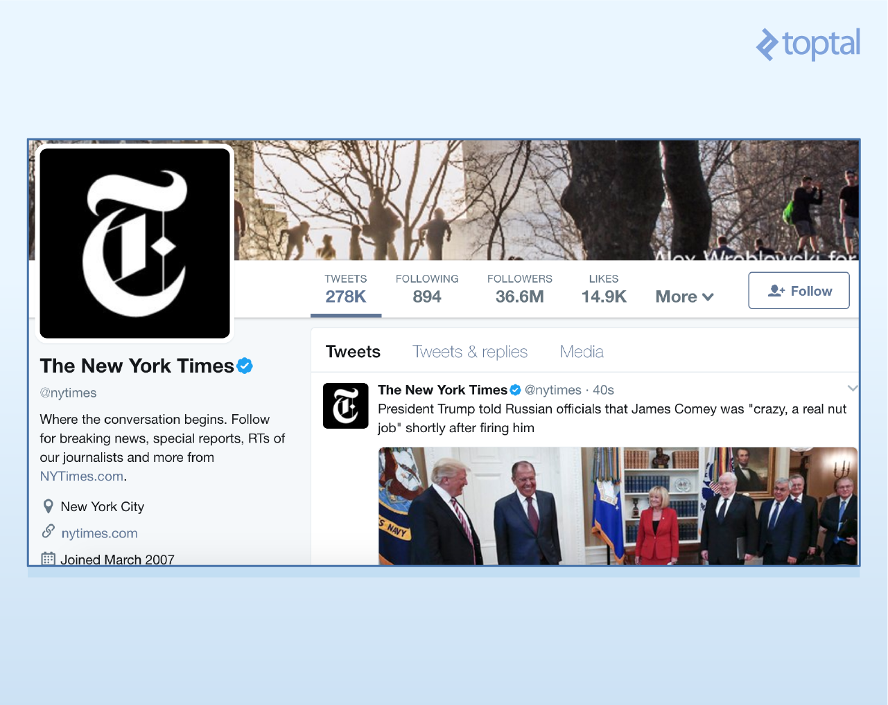 The contents of the @NyTimes Twitter account at the moment of writing