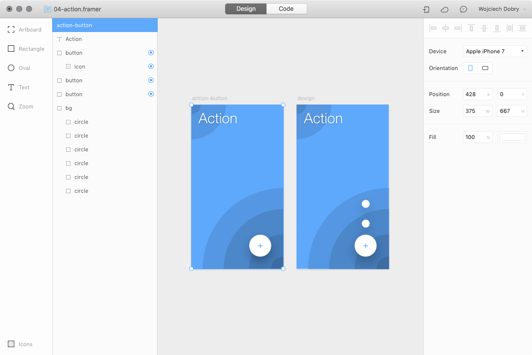 Creation process in Framer design mode