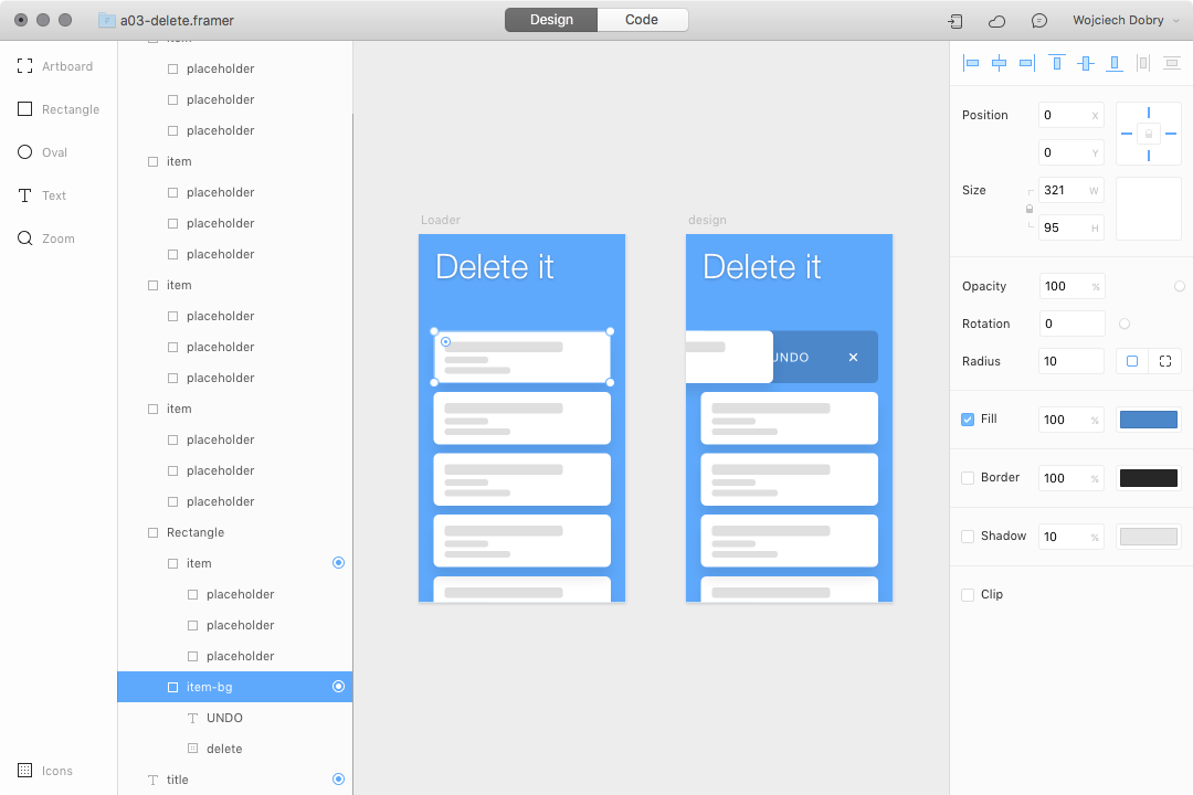 Remove item interaction design in Framer