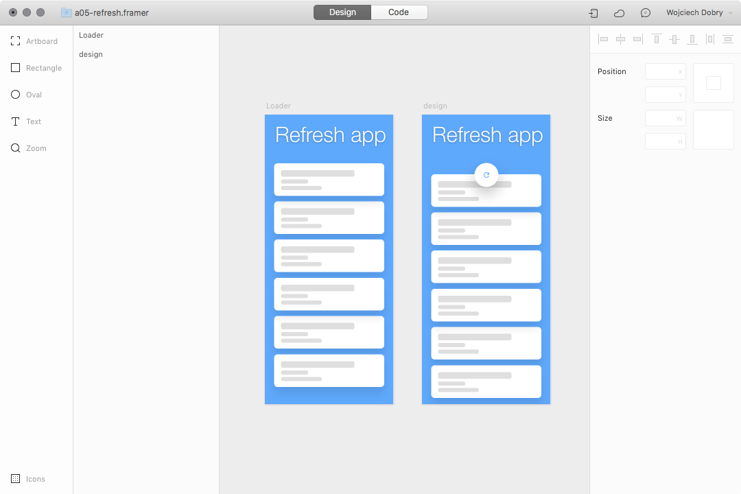 Pull-to-refresh prototype design in Framer