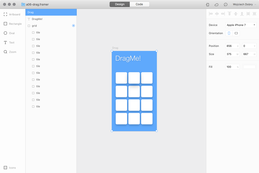 Dragging prototype design in Framer