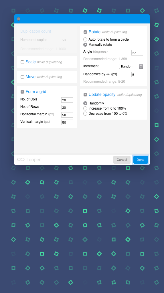 Looper for Sketch pattern settings