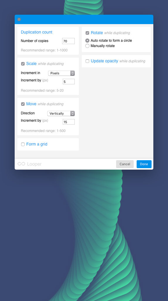 Looper for Sketch settings