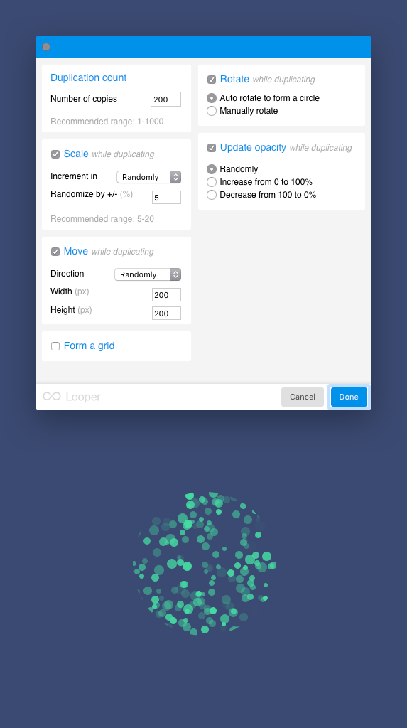 Looper for Sketch settings