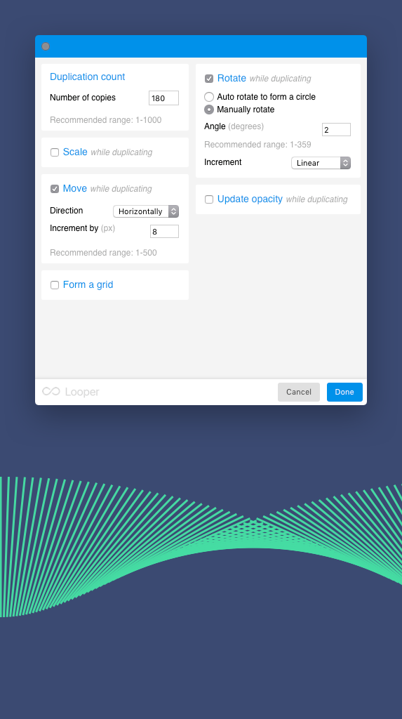 Looper for Sketch settings