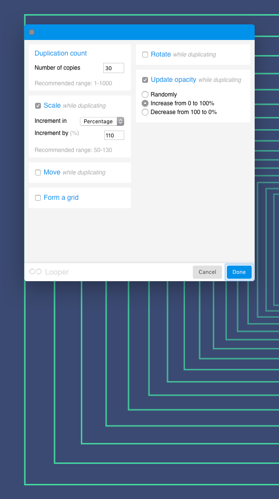 Looper for Sketch settings