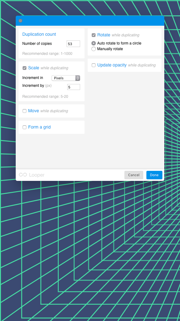 Looper for Sketch settings